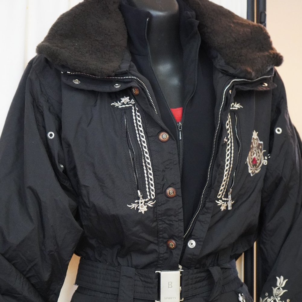Vintage Bogner black embroidered designer  size 6 ski suit with Niles undersuit
